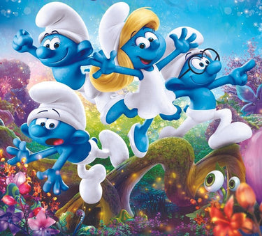 Diamond Painting Smurfen springen over tak met Ronde steentjes 100x100 - Beste Kwaliteit